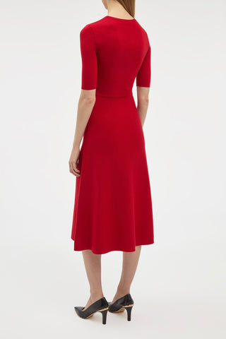 Scarlet Red Merino Wool Cashmere Midi Dress - Back View On Model | Gabriela Hearst