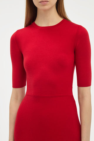 Scarlet Red Cashmere Knit Dress - Close-Up Texture Detail | Gabriela Hearst