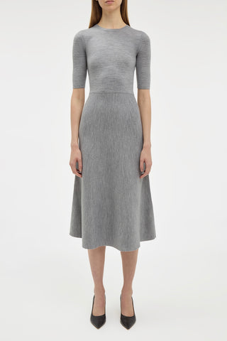 Heather Grey Merino Wool Cashmere Seymore Midi Dress - Front View on Model | Gabriela Hearst