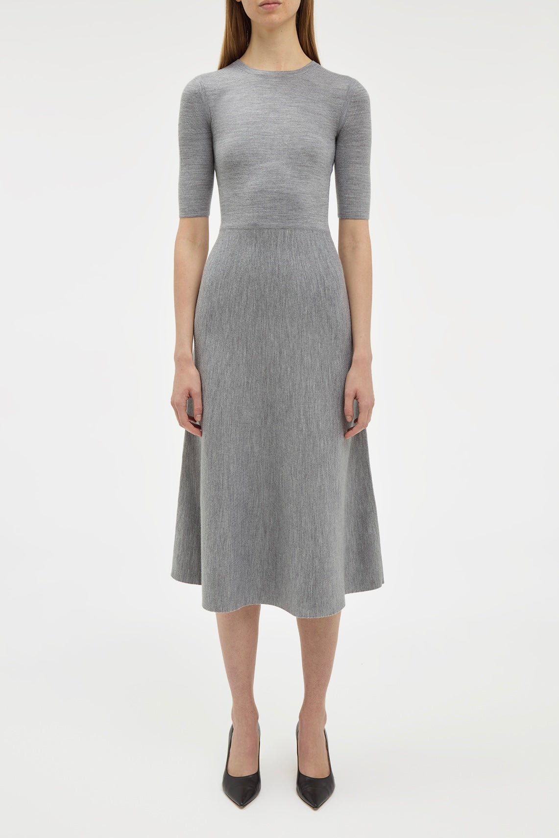 Seymore Knit Midi Dress in Heather Grey Merino Wool Cashmere