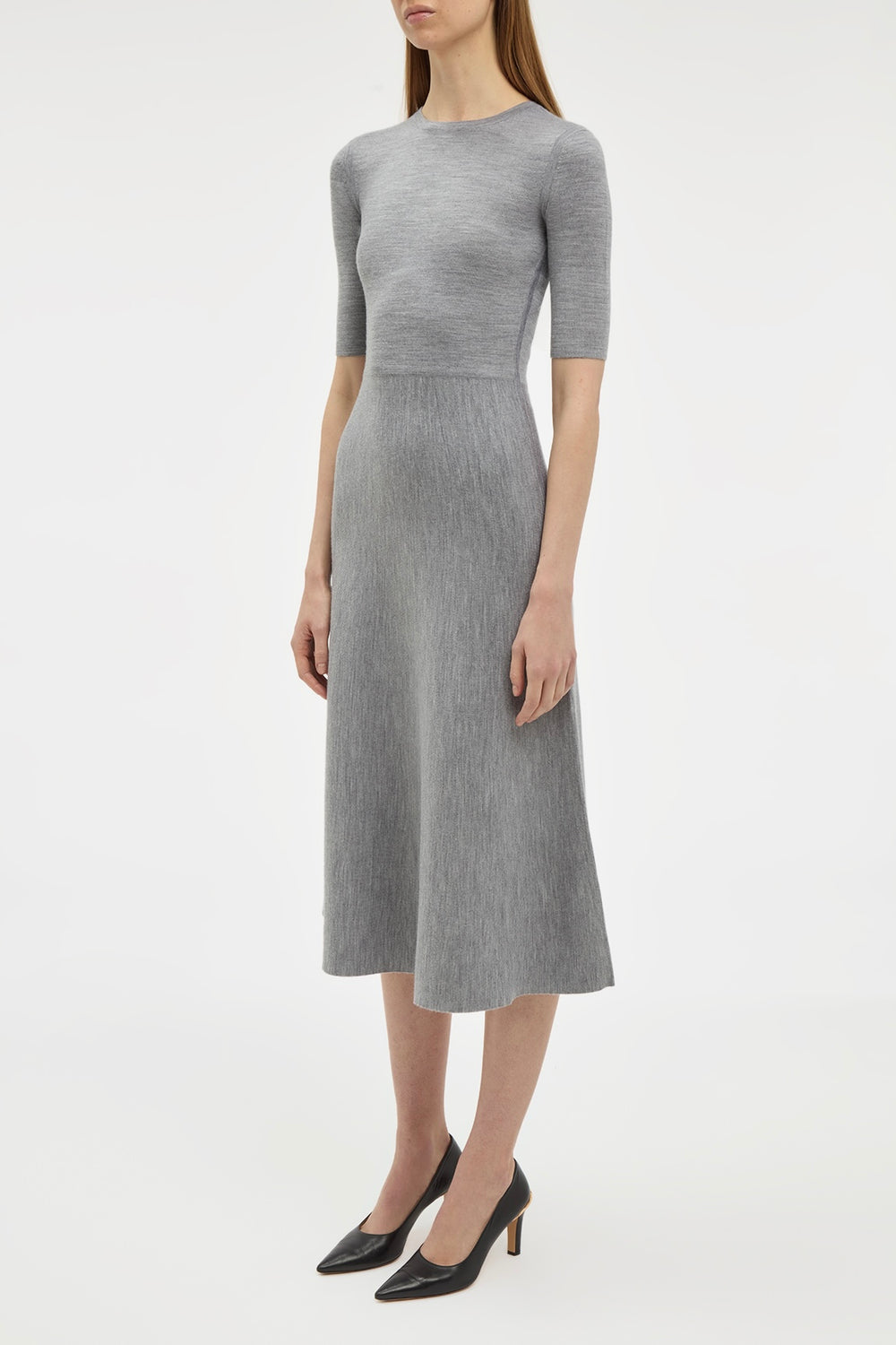 Seymore Knit Midi Dress in Heather Grey Merino Wool Cashmere