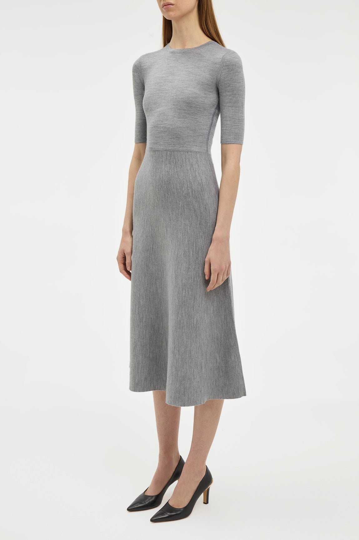 Seymore Knit Midi Dress in Heather Grey Merino Wool Cashmere