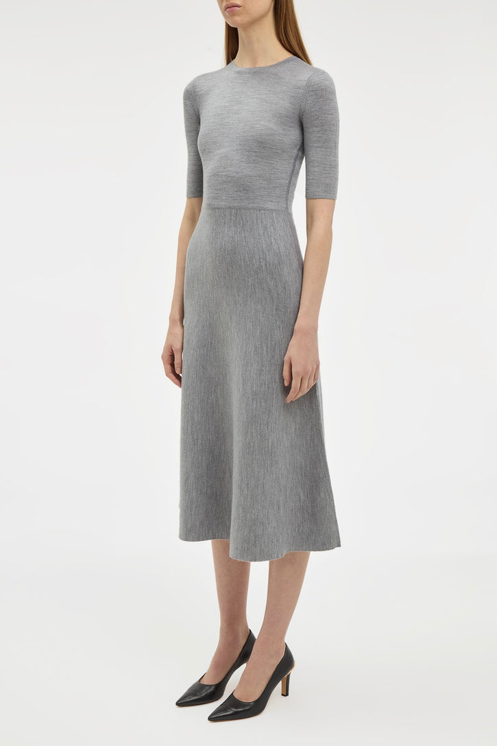 Seymore Knit Midi Dress in Heather Grey Merino Wool Cashmere