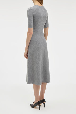 Heather Grey Merino Wool Cashmere Seymore Midi Dress - Back View on Model | Gabriela Hearst