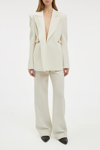 Ivory Wool Epona Chain Blazer Suit - On Model Front View | Gabriela Hearst