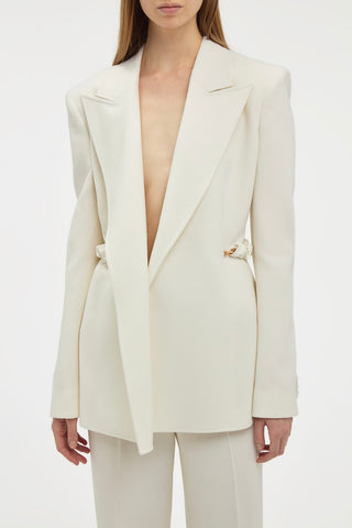 Ivory Wool Chain Blazer - Front Detail Gold Hardware | Gabriela Hearst