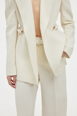 Ivory Wool Norman Pants Belt Detail - Close-up | Gabriela Hearst