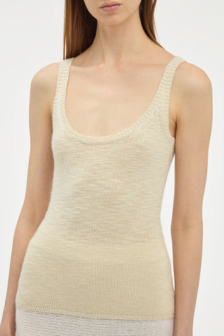 Ivory Cashmere Tank Top - Neckline Detail Close Up | Gabriela Hearst