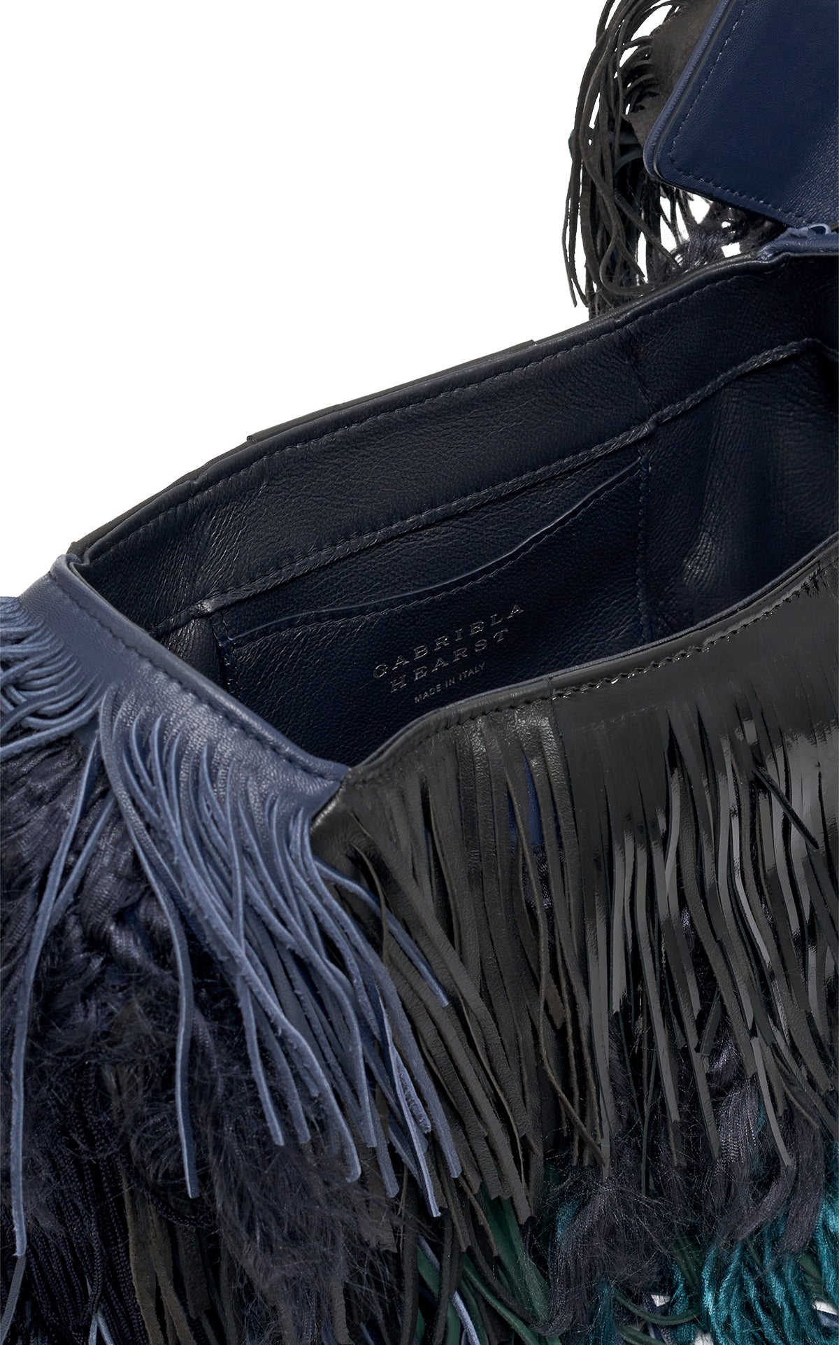 Soft Demi Clutch in Navy Multi Silk Fringe