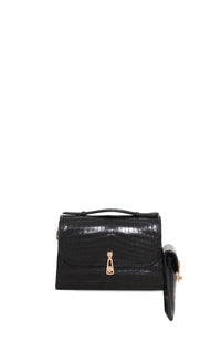 Medium Leonora Flap Bag in Black Crocodile