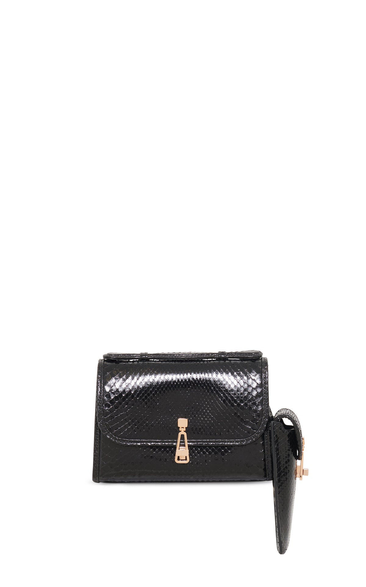 Small Leonora Flap Bag in Black Python