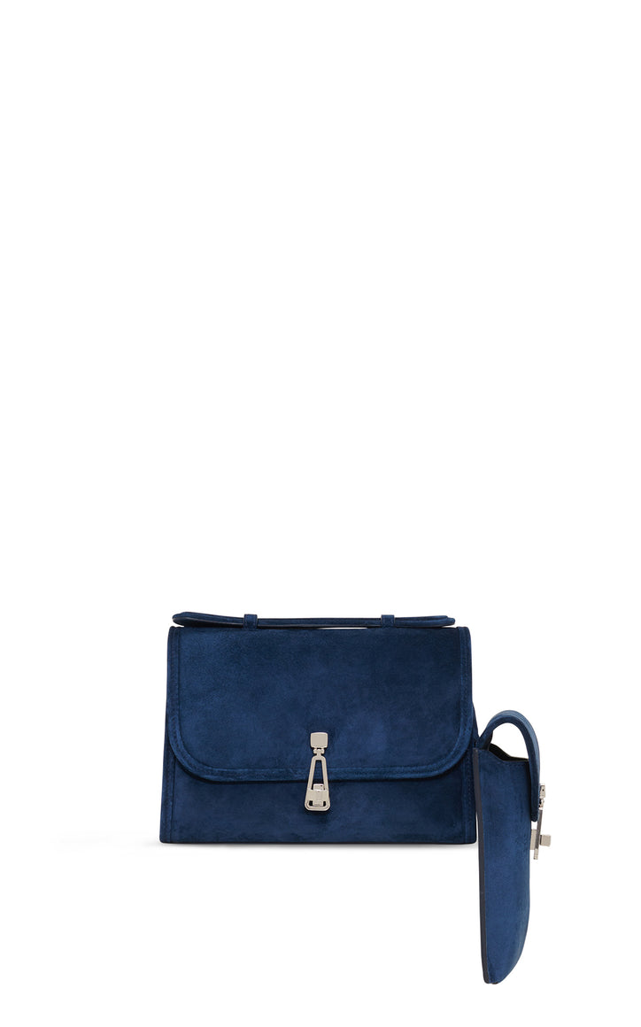 Small Leonora Flap Bag in Navy Suede