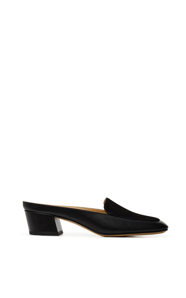 Alena Heel Mule in Black Leather & Suede