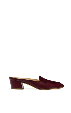Alena Heel Mule in Bordeaux Leather & Suede