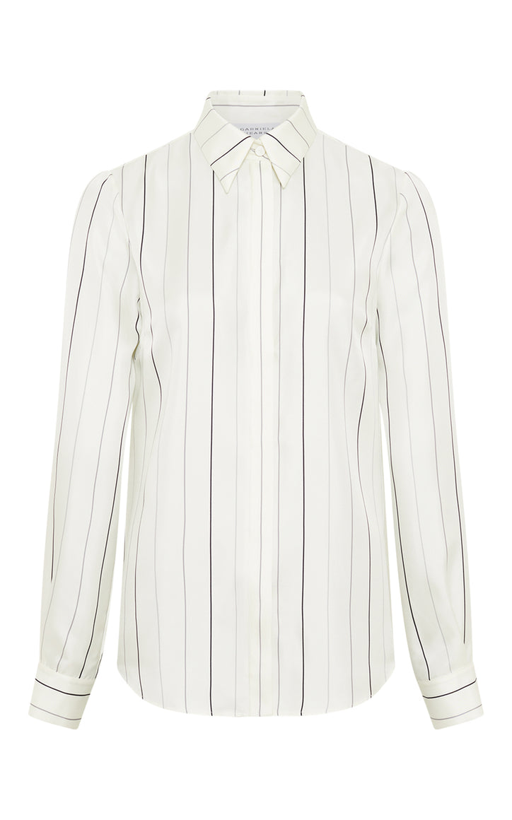 Henri Blouse in Ivory Multi Pinstripe Silk Twill