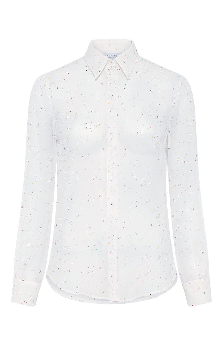 Henri Blouse in Ivory Multi Speckle Silk Georgette