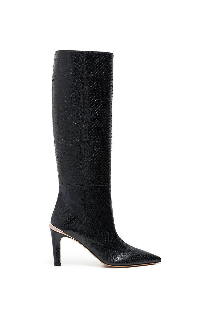Aura Tall Boot in Black Snakeskin