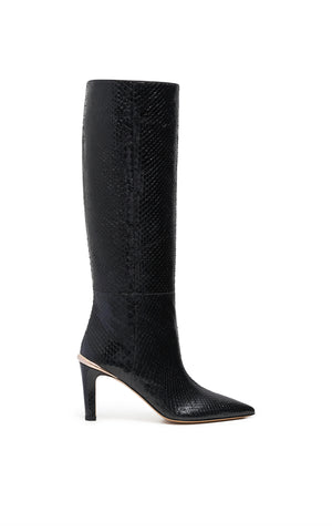 Aura Tall Boot in Black Snakeskin