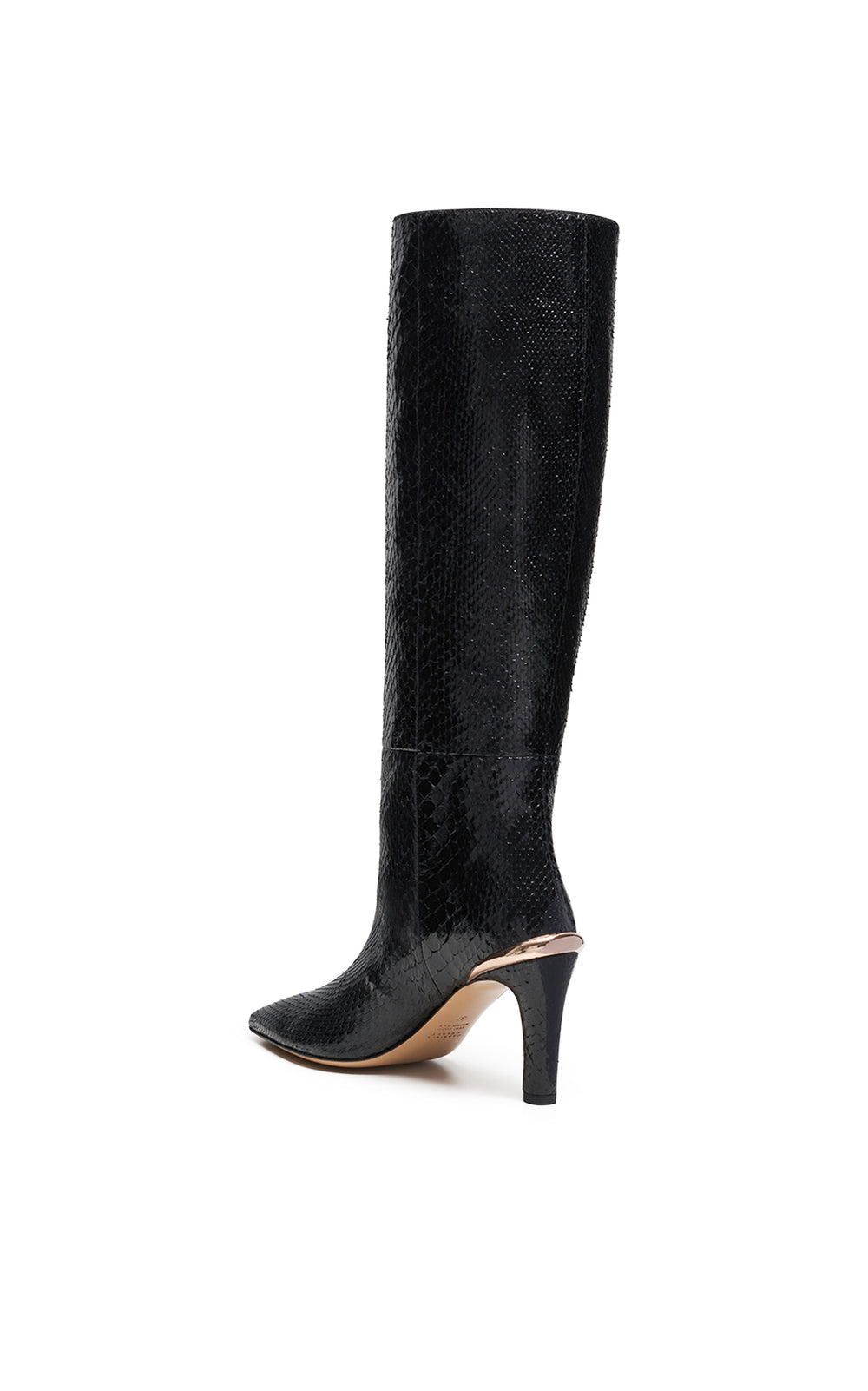 Aura High Heel Stiletto Tall Boot in Black Snakeskin