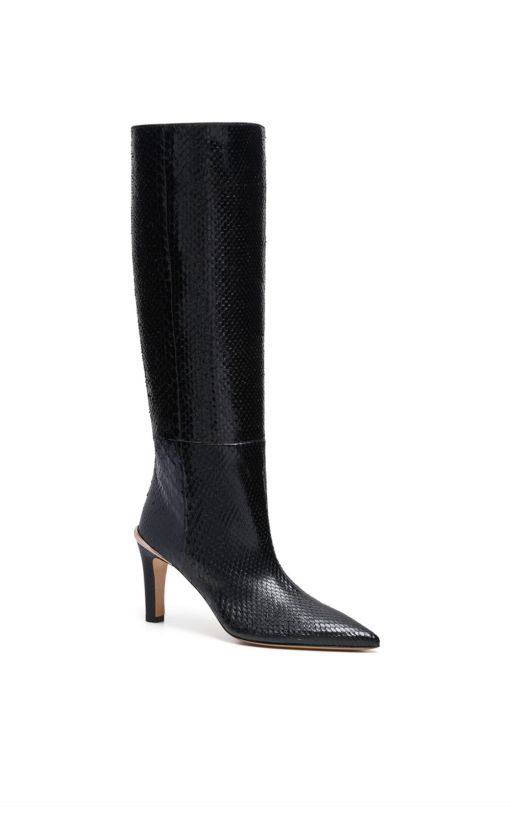 Aura High Heel Stiletto Tall Boot in Black Snakeskin