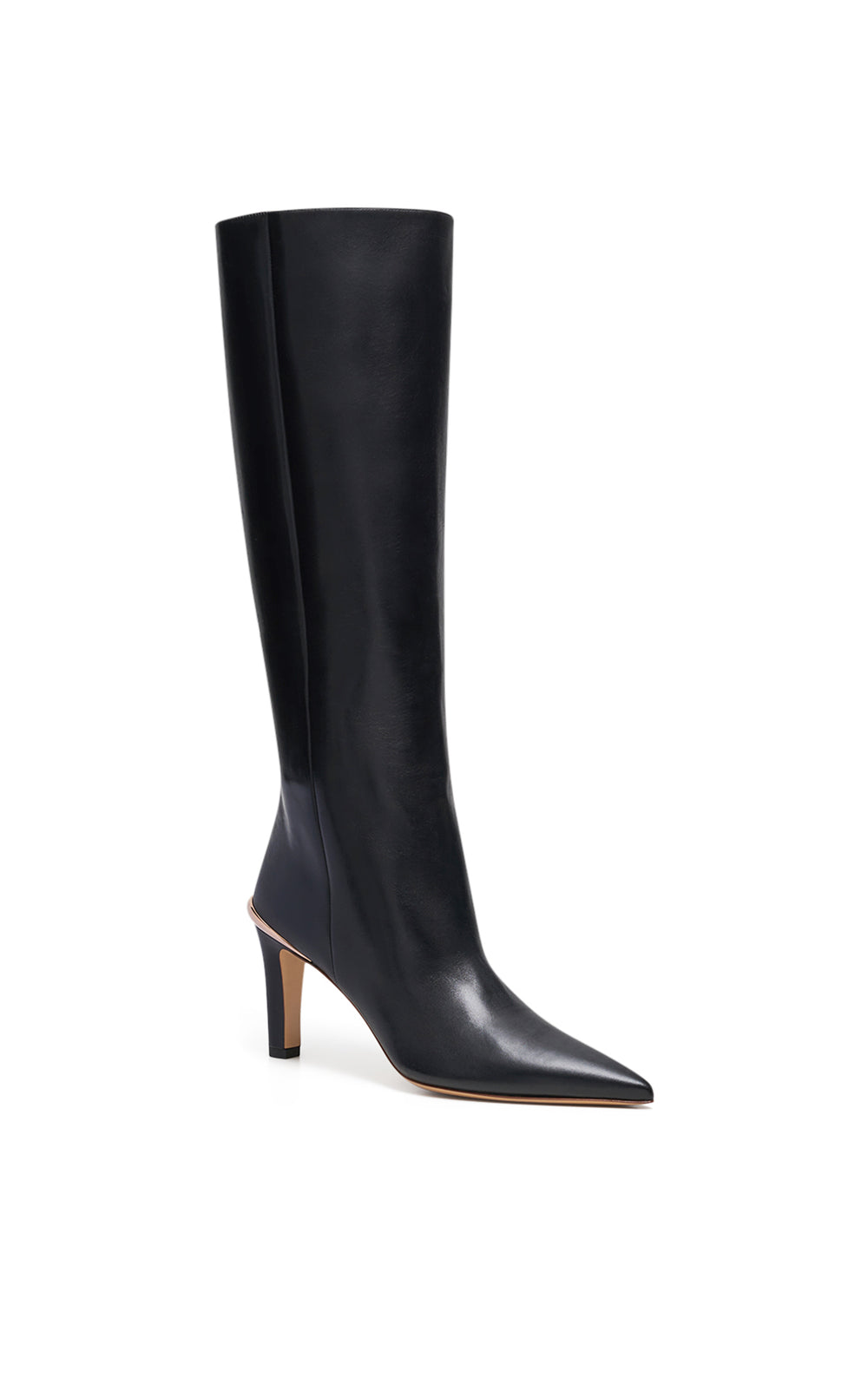 Aura High Heel Stiletto Tall Boot in Black Leather