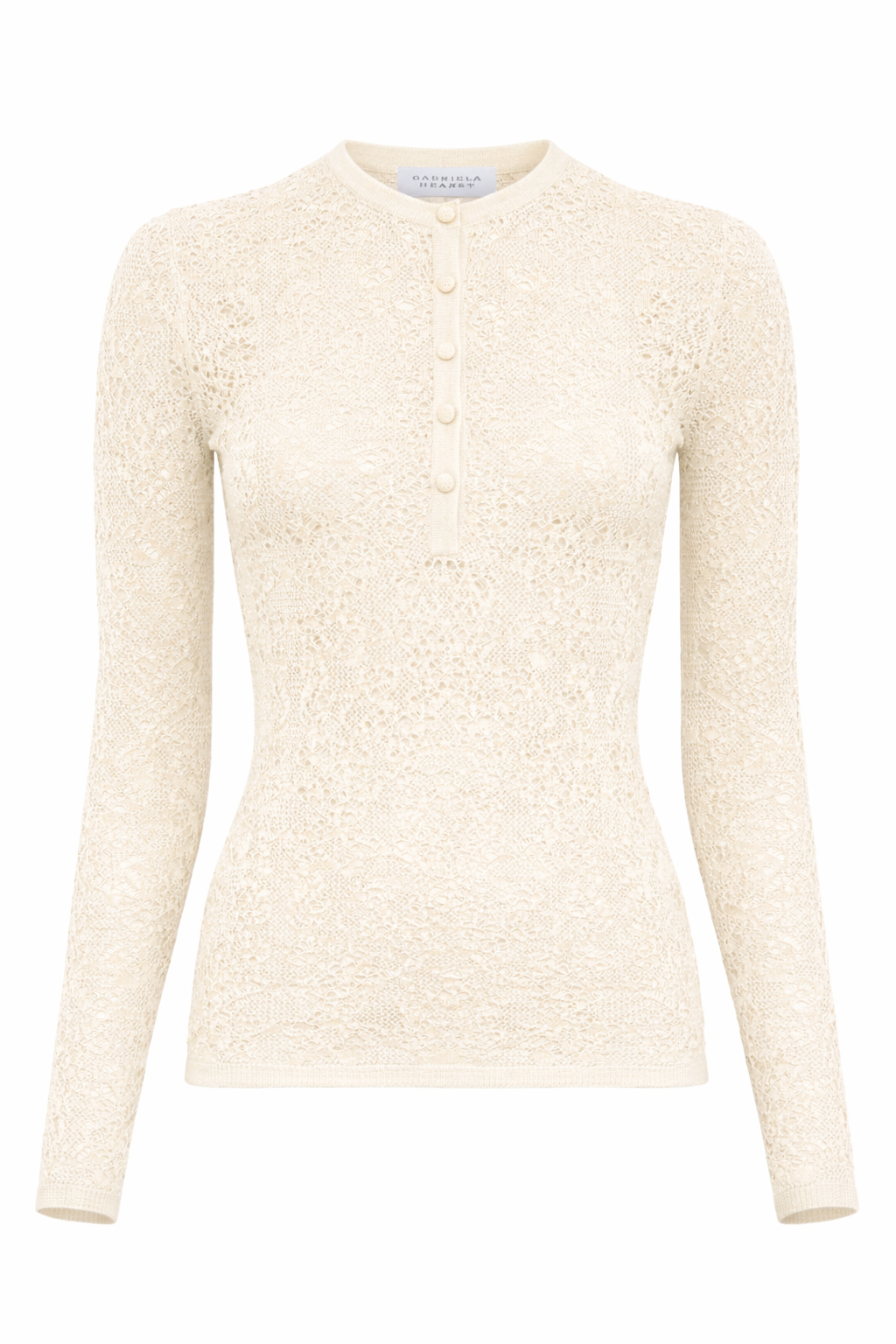 Gaviran Lace Knit Henley in Off White Merino Wool