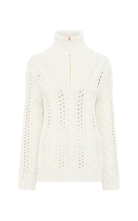 Idris Knit Mock Funnel Neck in Ivory Cashmere