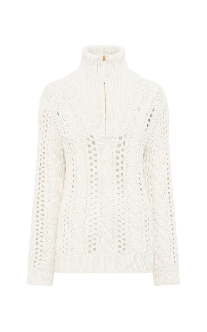 Idris Knit Mock Funnel Neck in Ivory Cashmere