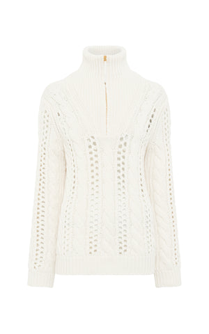 Idris Knit Mock Funnel Neck in Ivory Cashmere