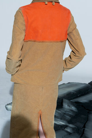 Tan Canvas Orange Leather Jacket Skirt Set - Back View | Gabriela Hearst