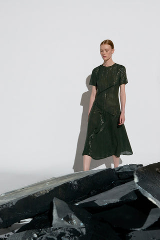 Forest Green Sequined Midi Dress - On Model Front View | Gabriela Hearst