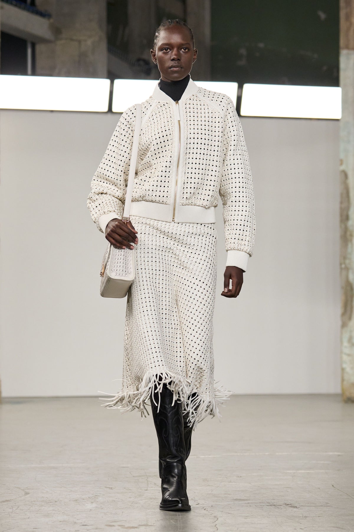 Odin Bomber Jacket in White Woven Leather