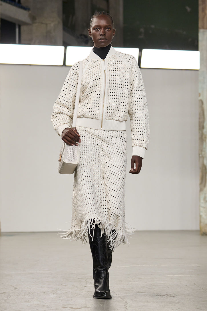 Odin Bomber Jacket in White Woven Leather