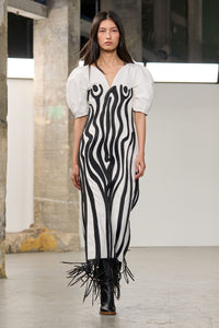 Aphea Maxi Dress in White & Black Soft Leather