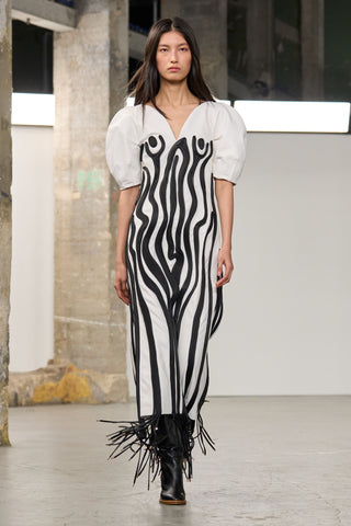 Aphea Maxi Dress in White & Black Soft Leather