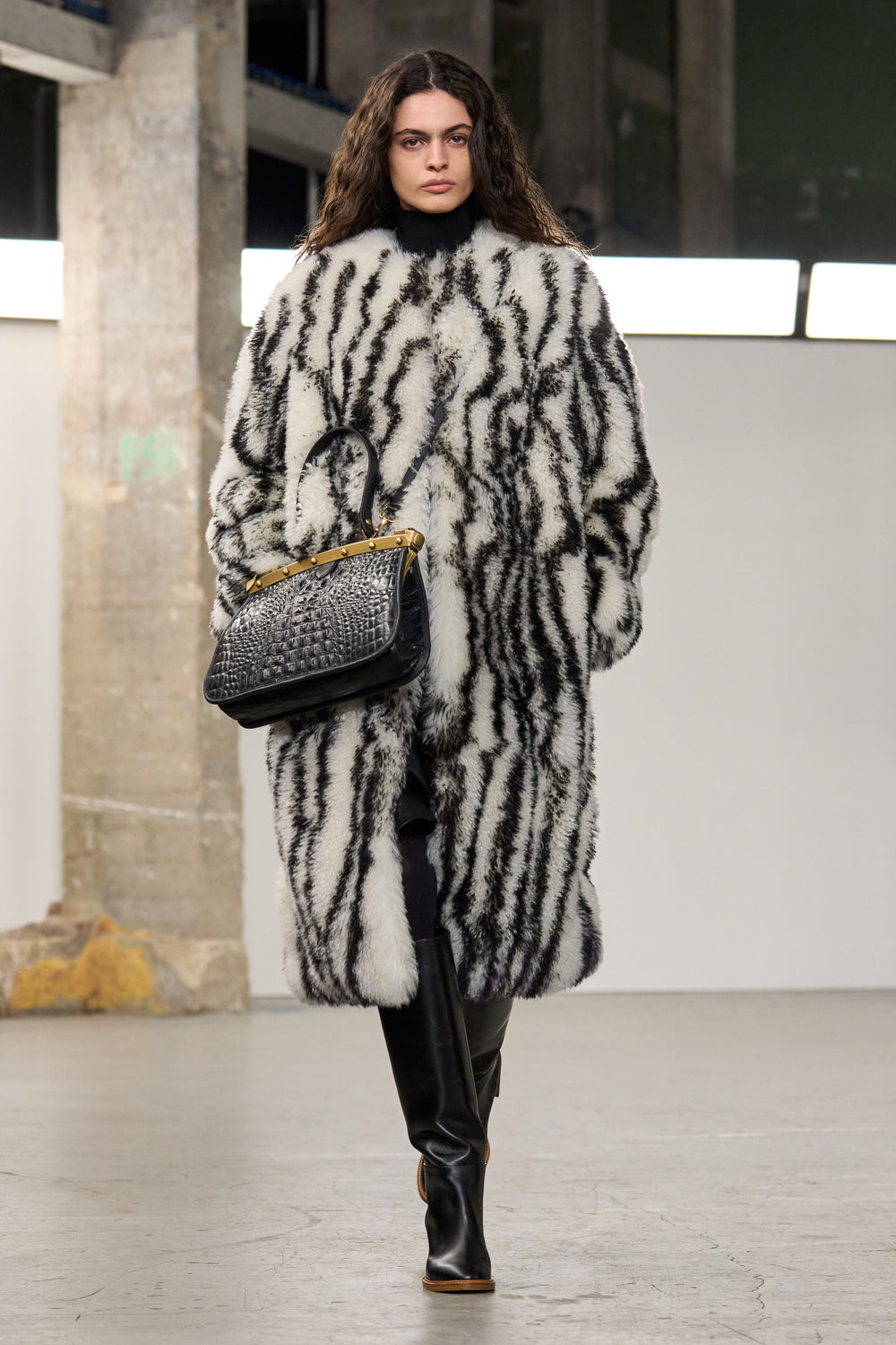 Ebel Coat in Ivory & Black Cashmere Shearling