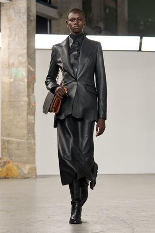 Sybel Raw Cut Blazer in Black Soft Leather