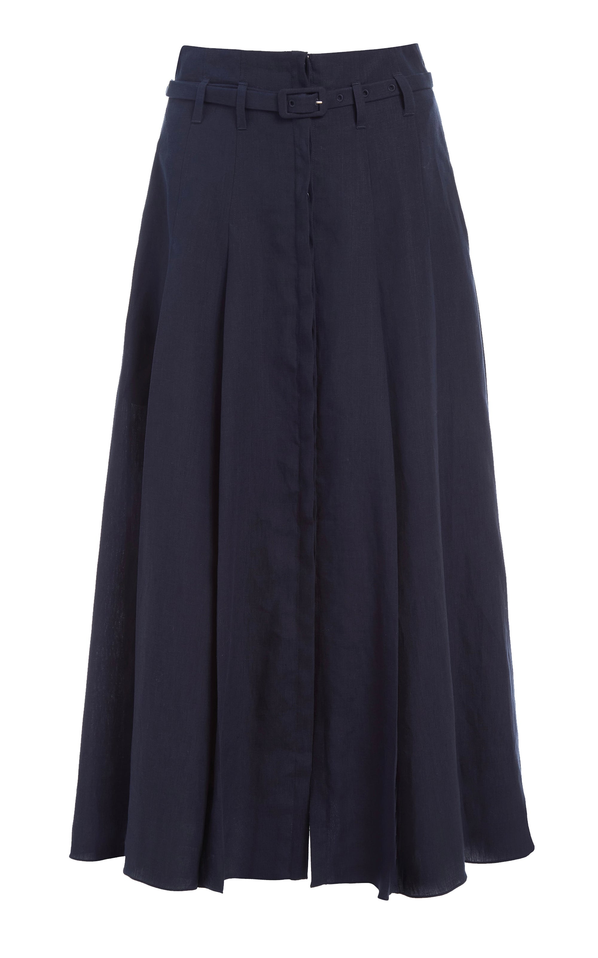 Dugald Pleated Midi Skirt in Navy Aloe Linen – Gabriela Hearst