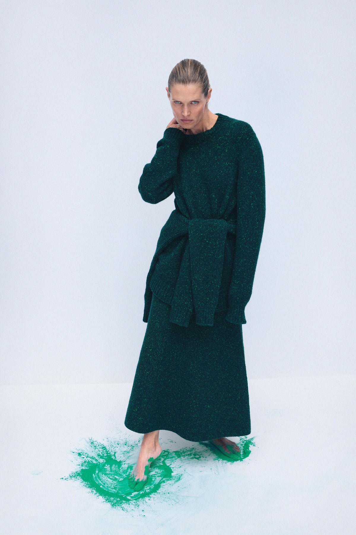Alfie Knit Sweater in English Green Cashmere