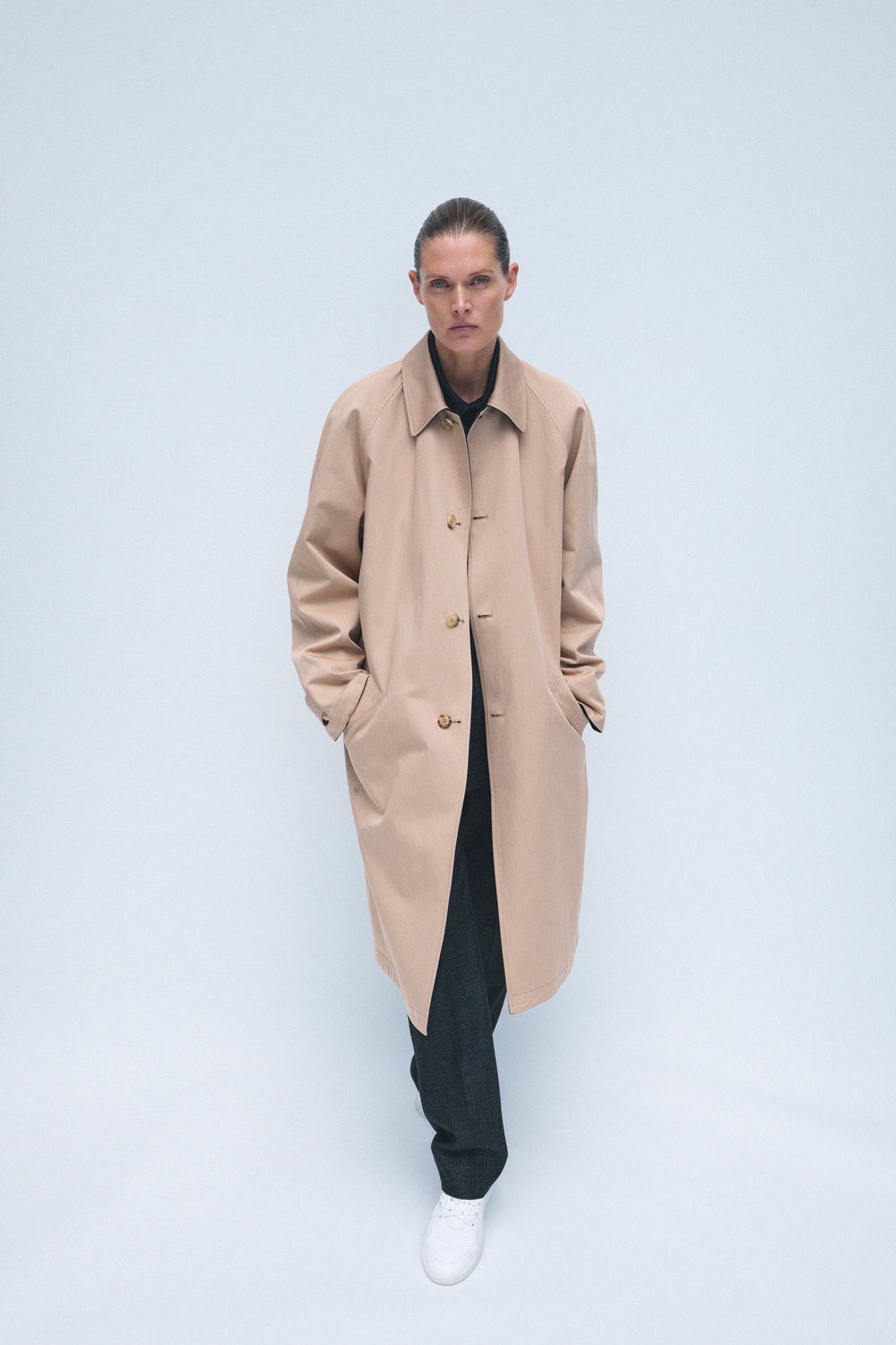 Alain Reversible Trench Coat in Camel Cotton Twill