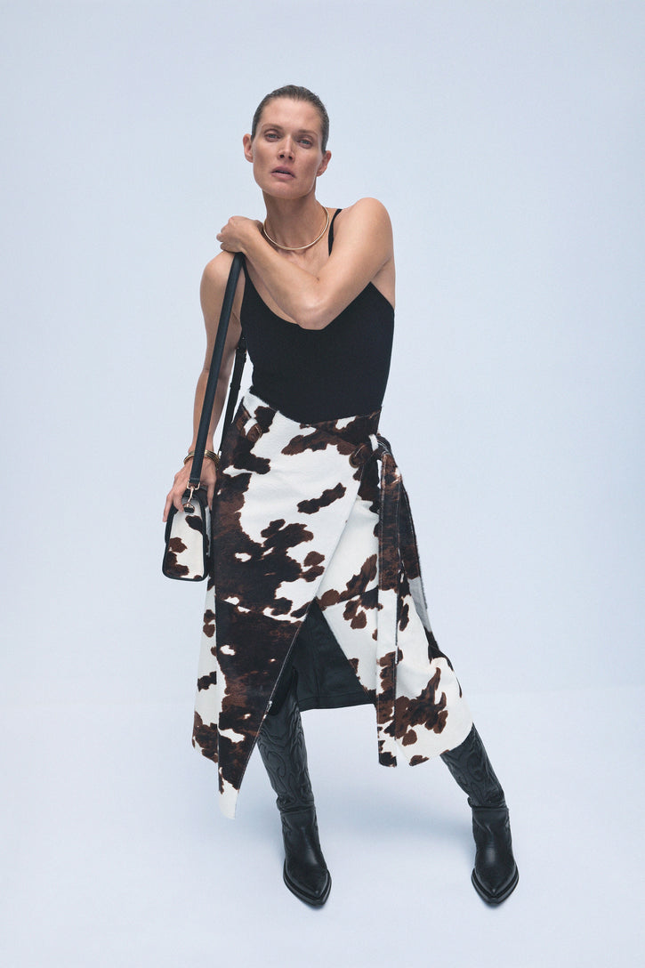 Idalia Midi Skirt in Ivory Cognac Multi Pony Hair