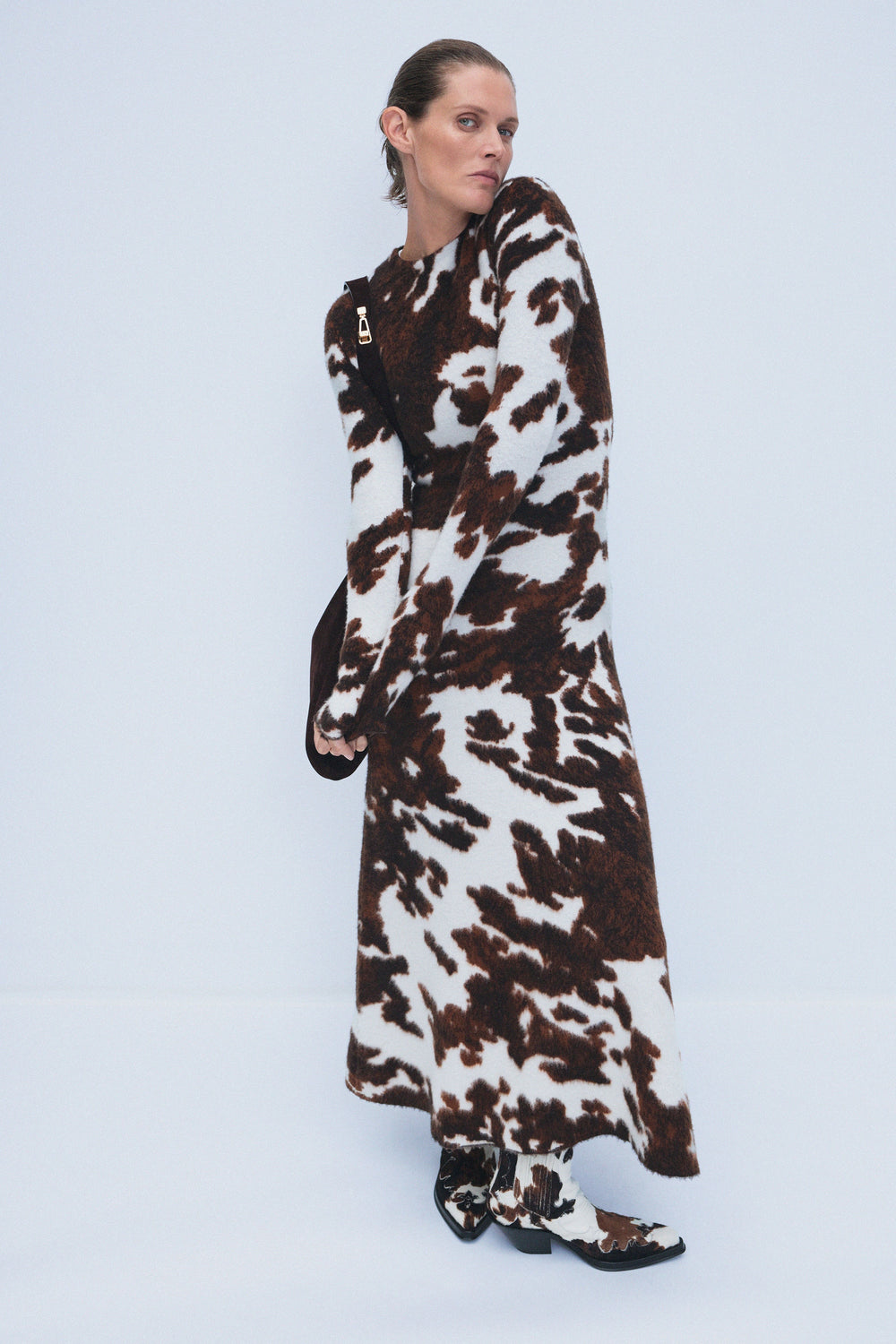 Atticus Dress in Ivory Cognac Multi Cashmere