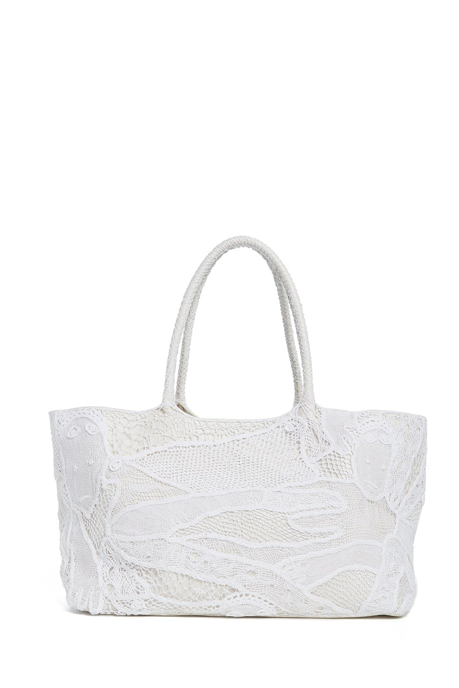 Mcewan Tote Bag in Ivory Leather with Cotton Macrame