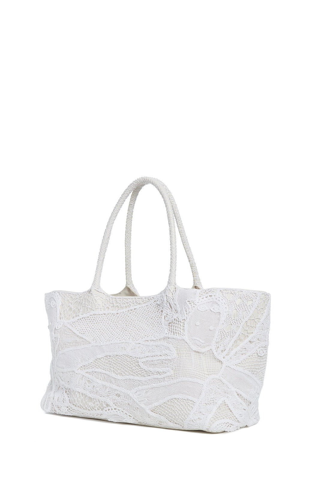 Mcewan Tote Bag in Ivory Leather with Cotton Macrame