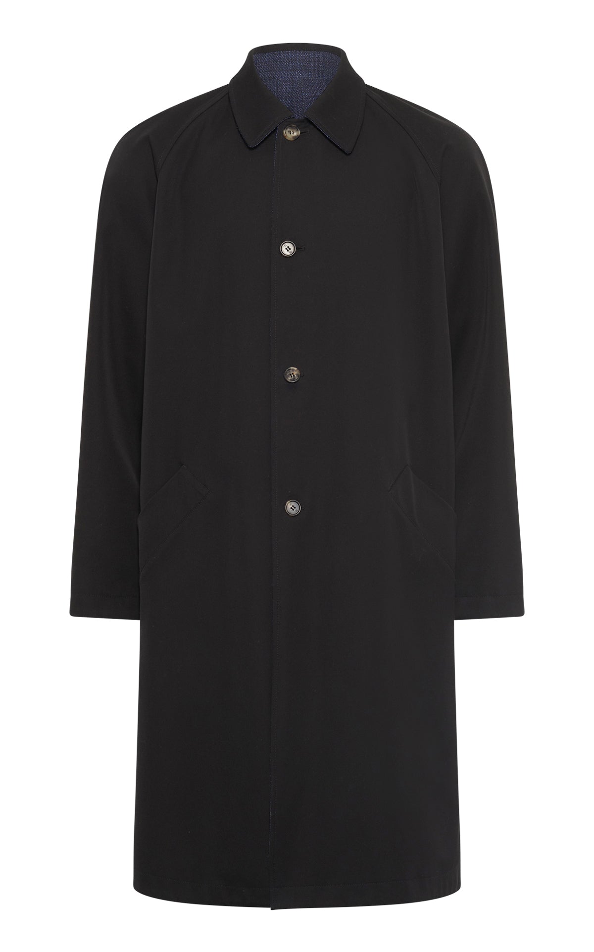 Imper Reversible Coat in Black & Electric Navy Virgin Wool