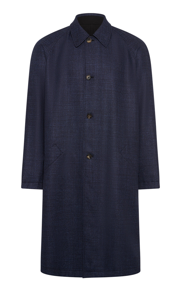 Alain Reversible Coat in Black & Electric Navy Virgin Wool