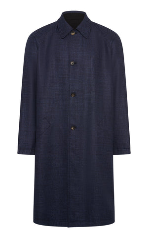 Alain Reversible Trench Coat in Black Cotton Twill & Electric Navy Virgin Wool