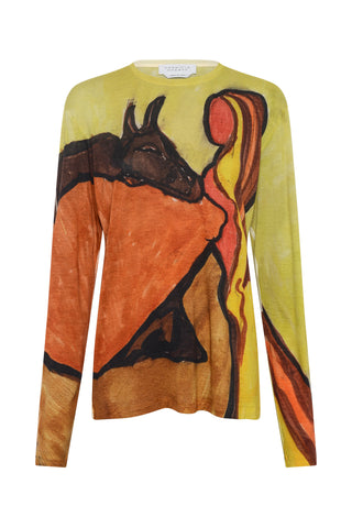 Isaro Long Sleeve T-shirt in Earth Multi Printed Cashmere Jersey