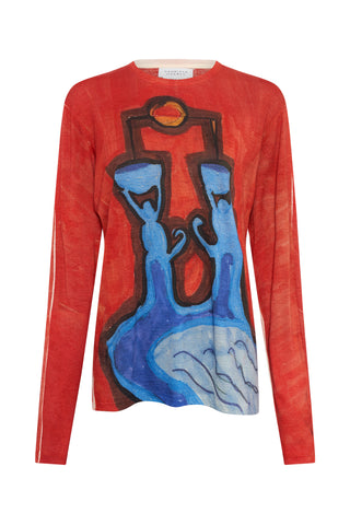 Isaro Long Sleeve T-shirt in Air Multi Printed Cashmere Jersey
