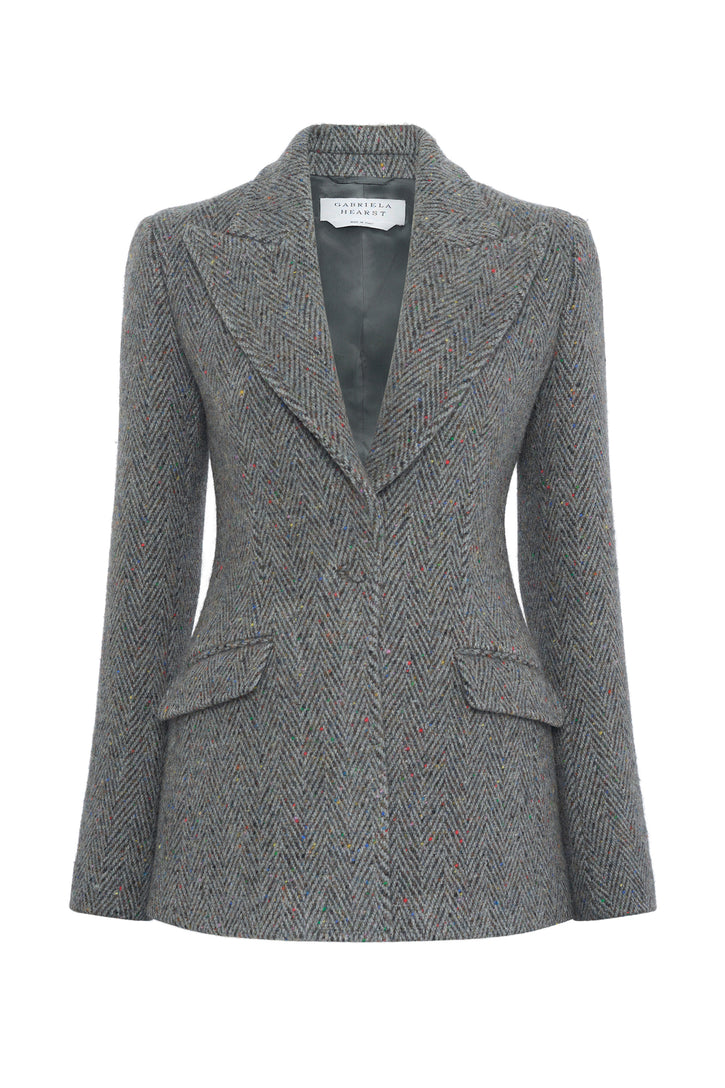 Leiva Blazer in Charcoal Multi Cashmere Wool Herringbone